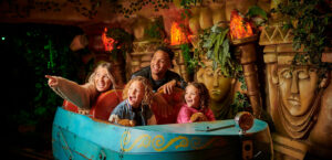 A family on the Toucan Tours ride at Fantasy Island Ingoldmells