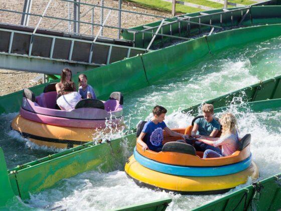 People riding the Wild River Rapids at Fantasy Island Ingoldmells